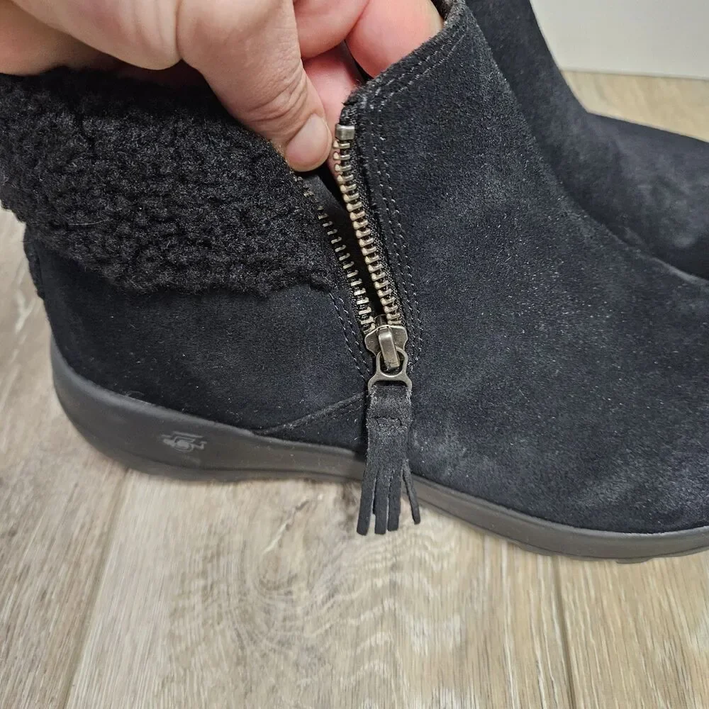 Skechers Gen 5 Goga Mat Black Suede Boots Faux Fur Ankle Zip Air Cooled Womens 9